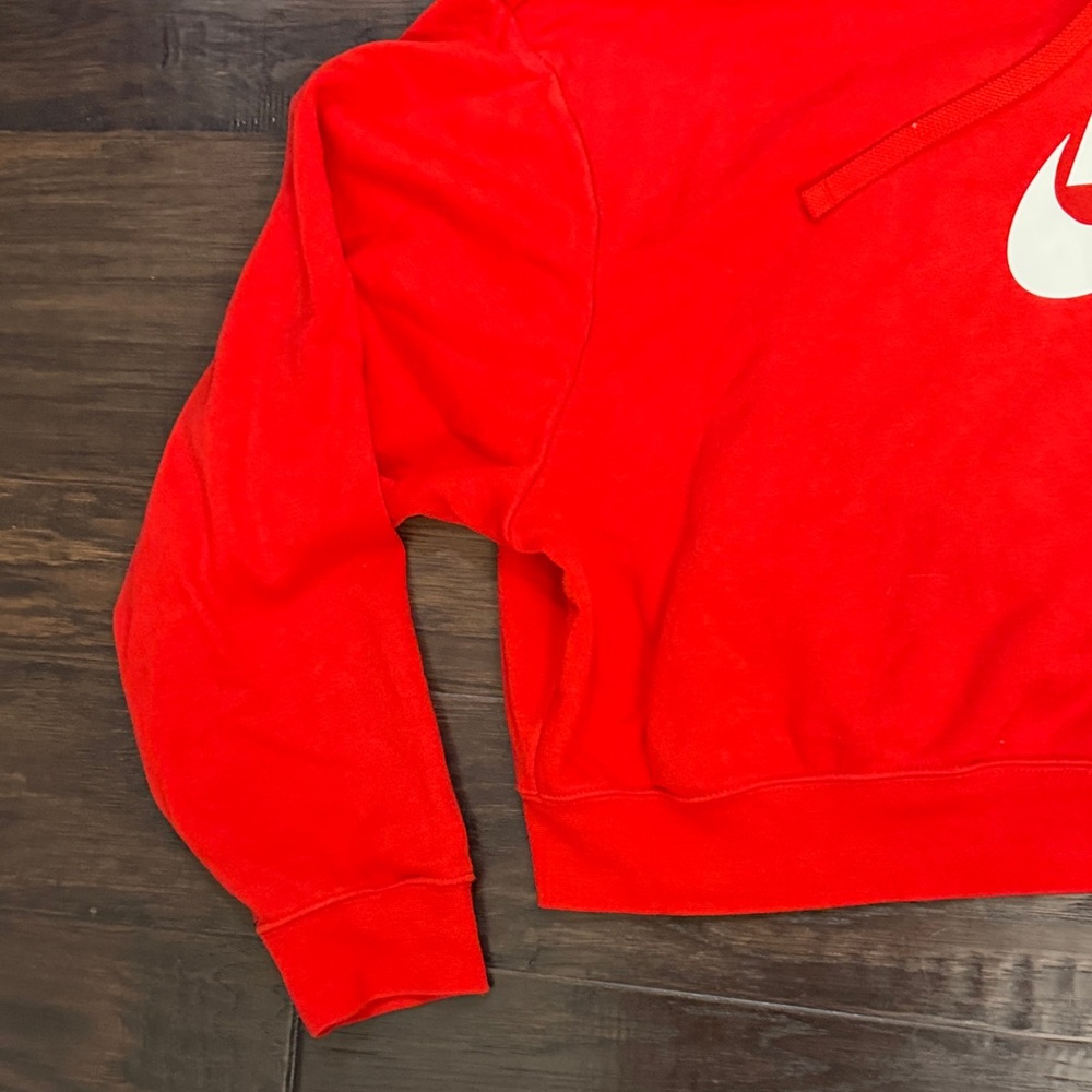 Nike Red Cropped Hoodie with White Swoosh - Picture 3 of 10